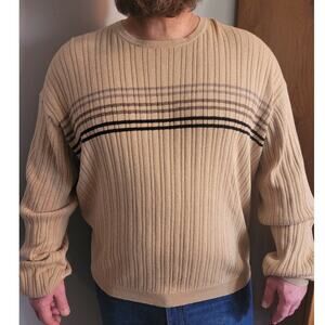 Vintage Dockers Mens XL Ribbed Cotton Sweater Tan Stripe Dadcore Normcore 90s